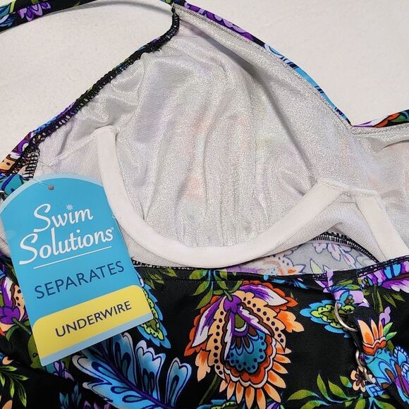 Swim Solutions Womens Boho Play Multicolor V Neck Tankini Top‎ Size 8 New - Picture 6 of 11